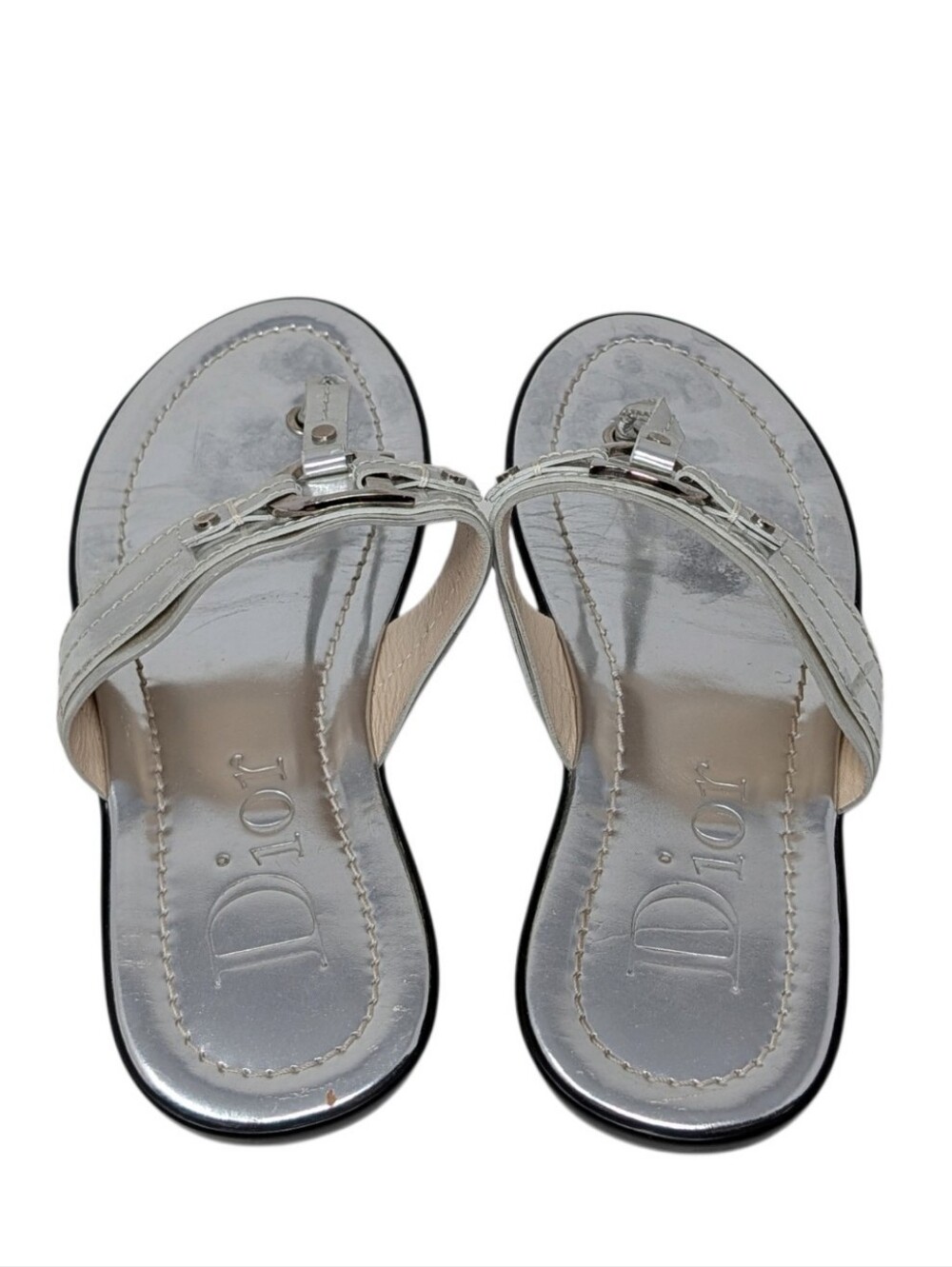 Dior Silver Metallic Logo Thong Sandals Size EU 38.5 - Picture 4 of 12